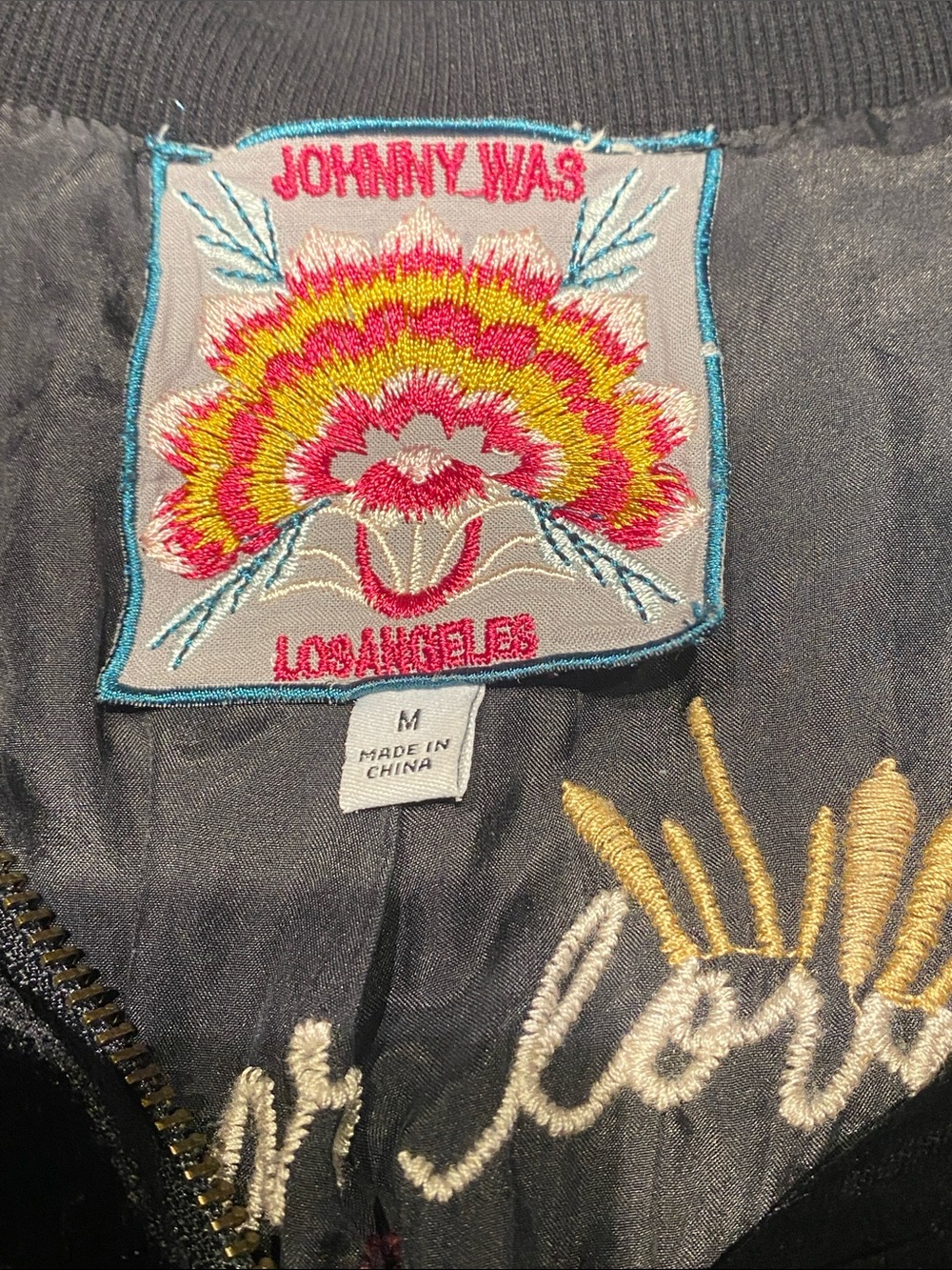 Johnny Was Embroidered Velvet Silk Blend Bomber Jacket M J45321 - Picture 7 of 8